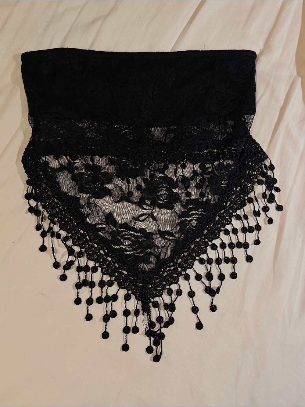 Edikted Black Lace Fringe Bandana Bandeau Top